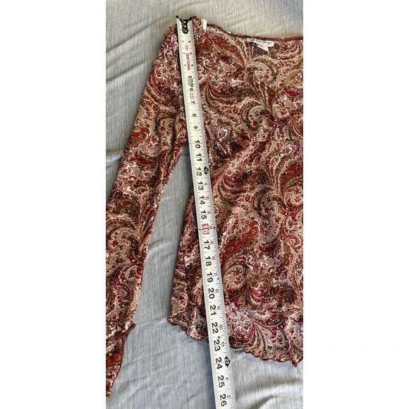 Y2K Self Esteem Paisley Asymmetrical Babydoll Top Size L Fairy Grunge Flare Slee - Picture 10 of 10